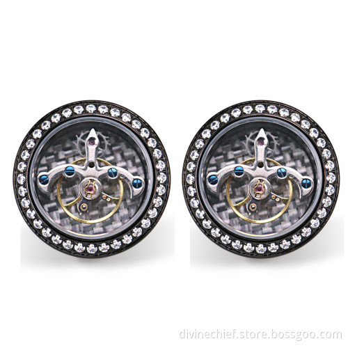 2016 Best Selling Mounted Stone Stainless Steel Tourbillon Movement Cufflinks